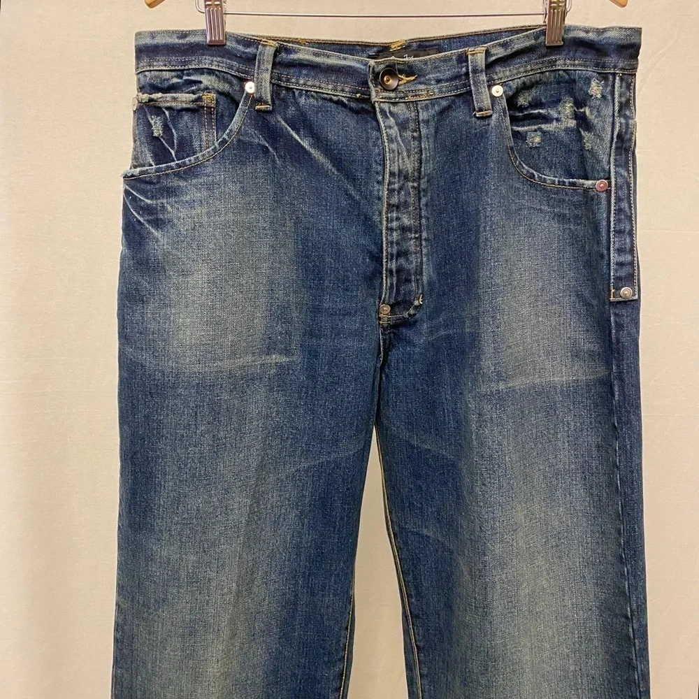 Sean John 36x32 VINTAGE Baggy Jeans Y2K Men’s Button Fly Logo Distressed